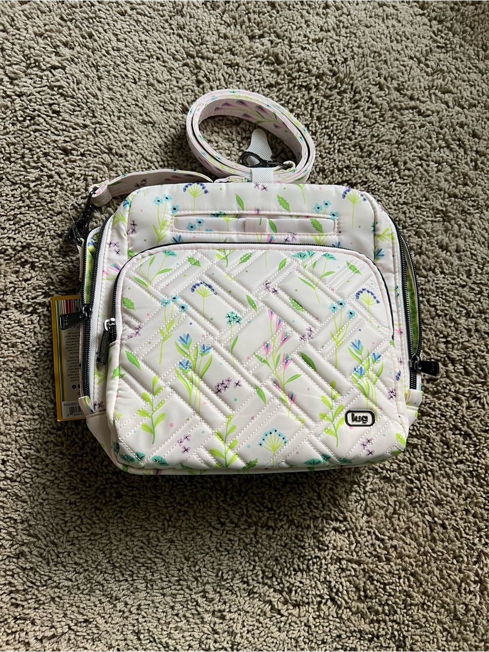 lug White Quilted Floral Crossbody Bag with Pastel Accents
